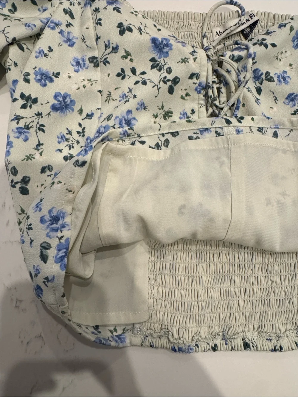 Abercrombie & Fitch Floral Blouse - Cream with Blue Floral